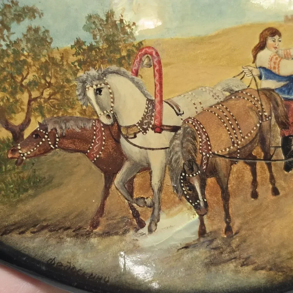Vintage 90s Fedoskino Russian Lacquer Handpainted Box Summertime In Village